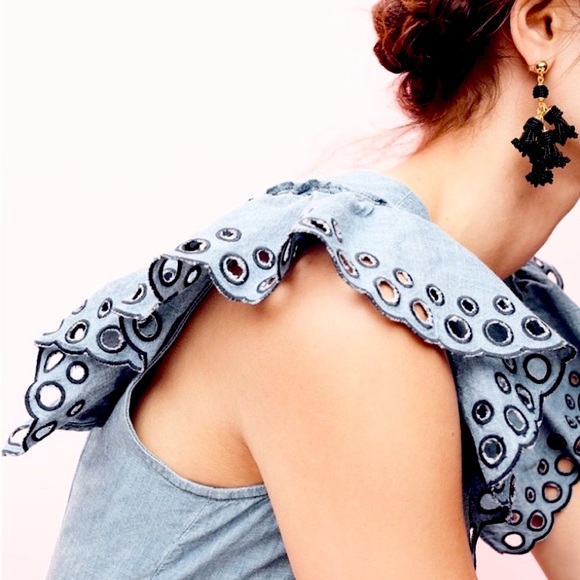 J. Crew Chambray ruffle-shoulder v neck sleeveless sheath dress blue 12 … - Picture 4 of 9